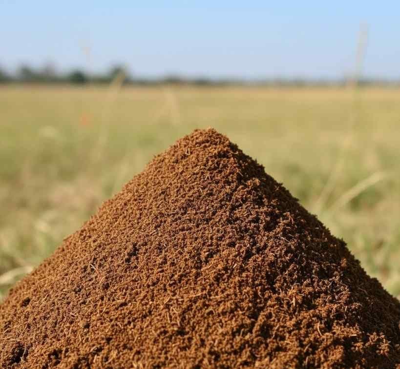 Fine cow dung powder in a bowl showing texture